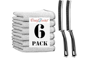 CrafTreat Cleaning Combo – 2 Pack Crevice Cleaning Brushes and 6 Pack Non Scratch Wire Dishcloths for Kitchen, Bathroom, Grout, Sinks, Pots and Pans – Reusable and Durable