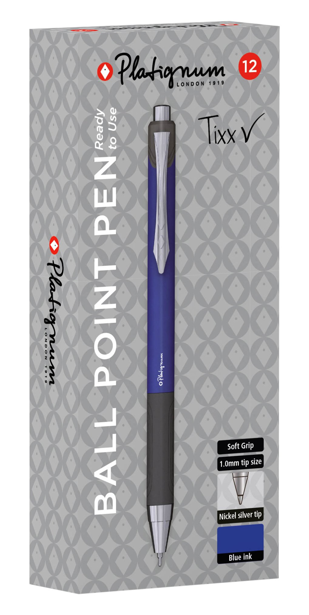 Platignum Tixx Blue Ballpoint Pen [Pack of 12] Soft Grip Barrel with Hybrid Gel Ink for Smudge-Free and Ultra-Smooth Writing [50463]