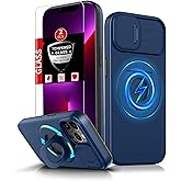 FRLMOOES for iPhone 13 Pro Max Case Magnetic Compatible with MagSafe Wireless Charging,with 2 Screen Protectors,Built-in Kickstand Ring+Camera Cover Anti-Scratch Shockproof Heavy Duty Protection Blue