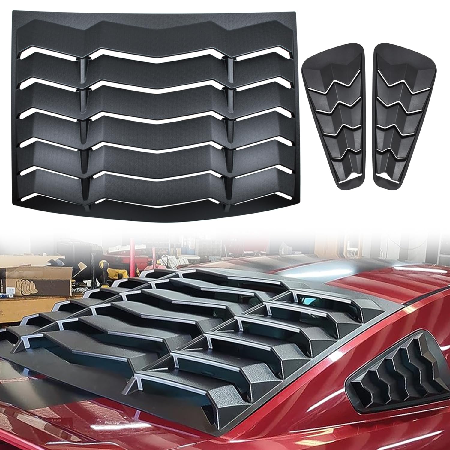 Photo 1 of *** MINOR DAMAGE ***Danti Window Louvers Rear and Side for Ford Mustang 2005-2014 Windshield Sun Shade Cover in GT Lambo Style Matte Black Exterior Decoration