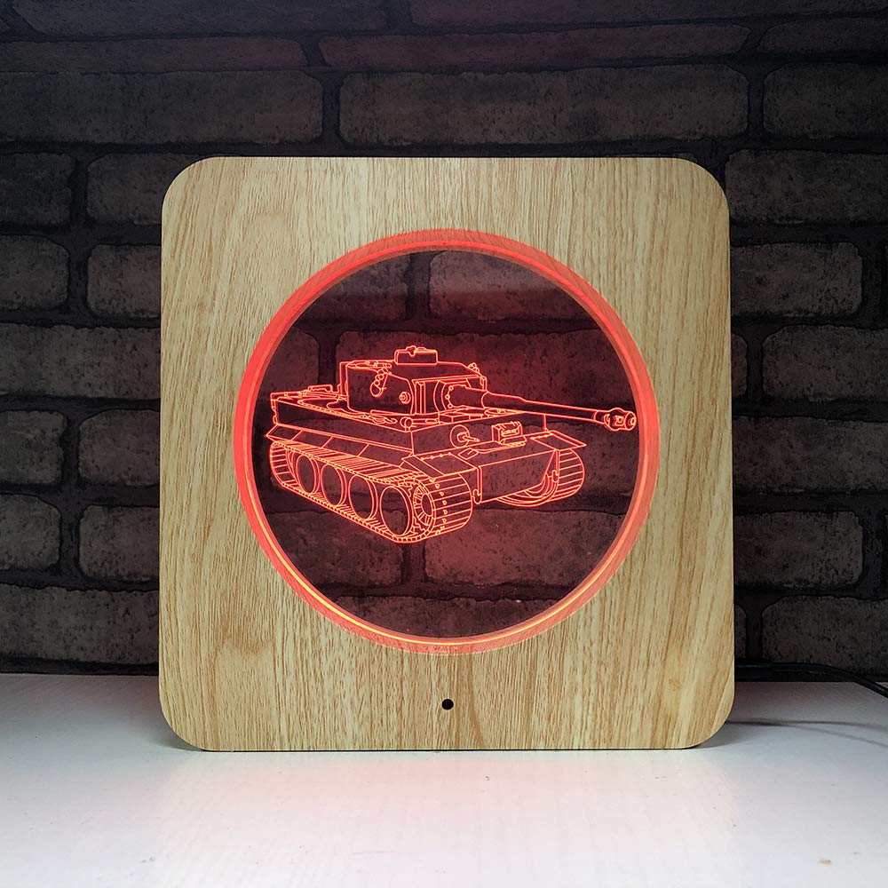 Lámpara acrílica de madera tallada para tanque de guerra 3D, 7 ...