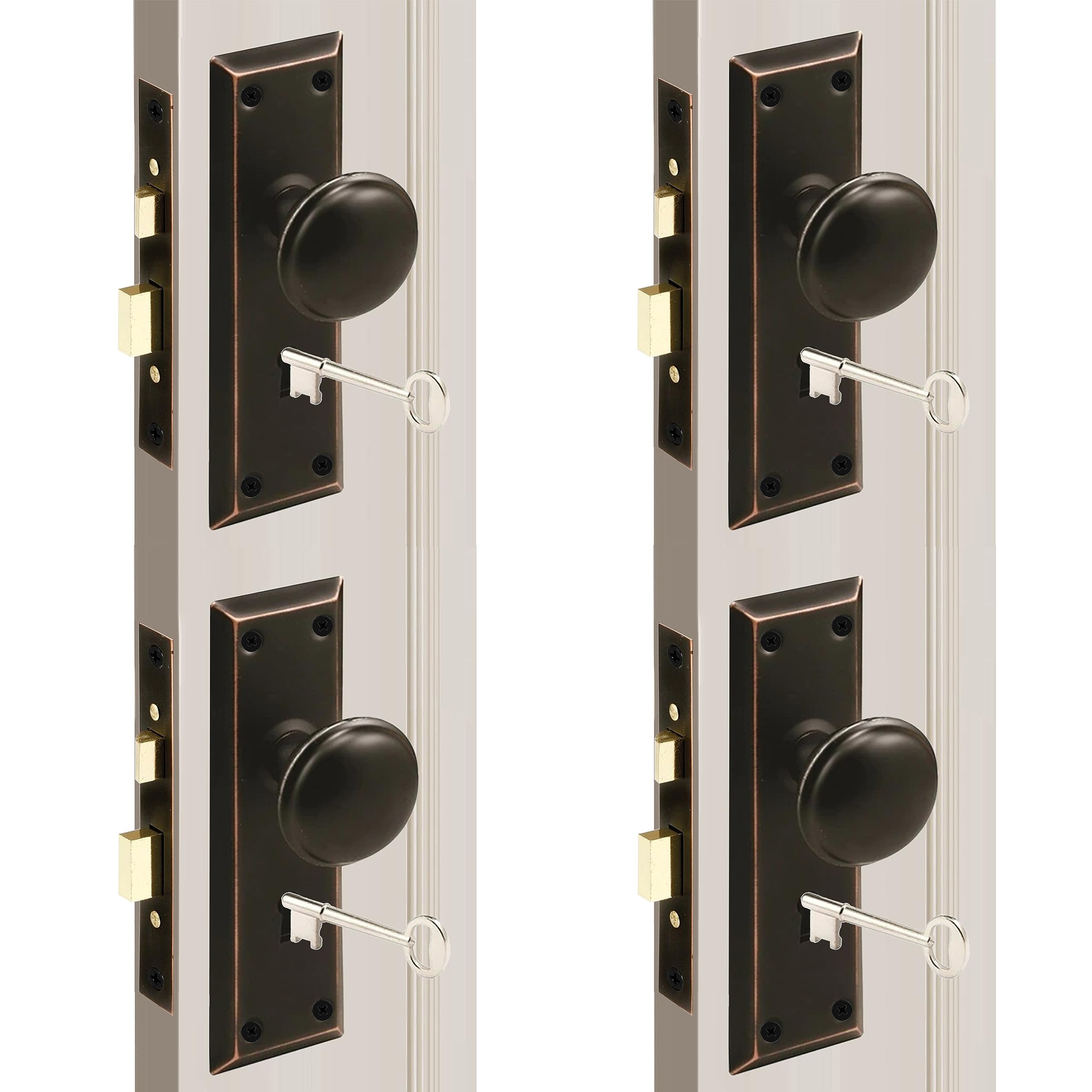 Photo 1 of MaxxGeek Mortise Keyed Lock Set with Classic Knobs, Perfect for Replacing Broken Antique Door Knob Sets, Fits 1-3/8 in.-1-3/4 in. Interior Doors, Oil Rubbed Bronze, 1 Pack