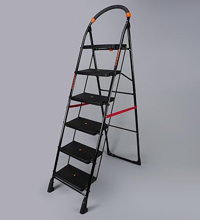 Flipzon Heavy Foldable Cameo 6 Steps Ladder with Wide Steps & Anti-Skid Shoes (Make in India) - Black