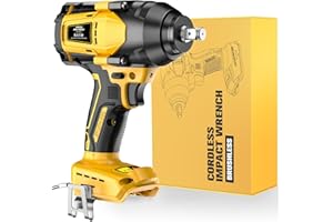 NATBEESY Impact Wrench for De-Walt 20V MAX Battery: 1/2 Inch Hog Ring Impact Driver High Torque - 600 Ft-lbs Cordless Impact Gun - Brushless Motor with LED Light And Blet Clip - Tool Only
