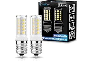 JandCase Microwave Light Bulbs Under Hood, Ceramic E17 LED Bulbs 40 Watt Equivalent, Daylight White 6000K Appliance Bulbs for Refrigerator,Microwave, Oven, Stove Hood, Non-Dimmable, 2Pack