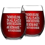 Set of 2 RBG Quote Stemless Wine Glasses Women Belong in Places Where Decisions are Being Made Funny Wine Glasses for Women F