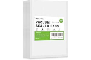 NexLevVac Vacuum Sealer Bags 100 Quart 8x12 Inch, Seal a Meal Bags, BPA Free, Puncture Prevention, Commercial Grade Precut Seal Bags, Food Vacuum Bags for Storage or Sous Vide