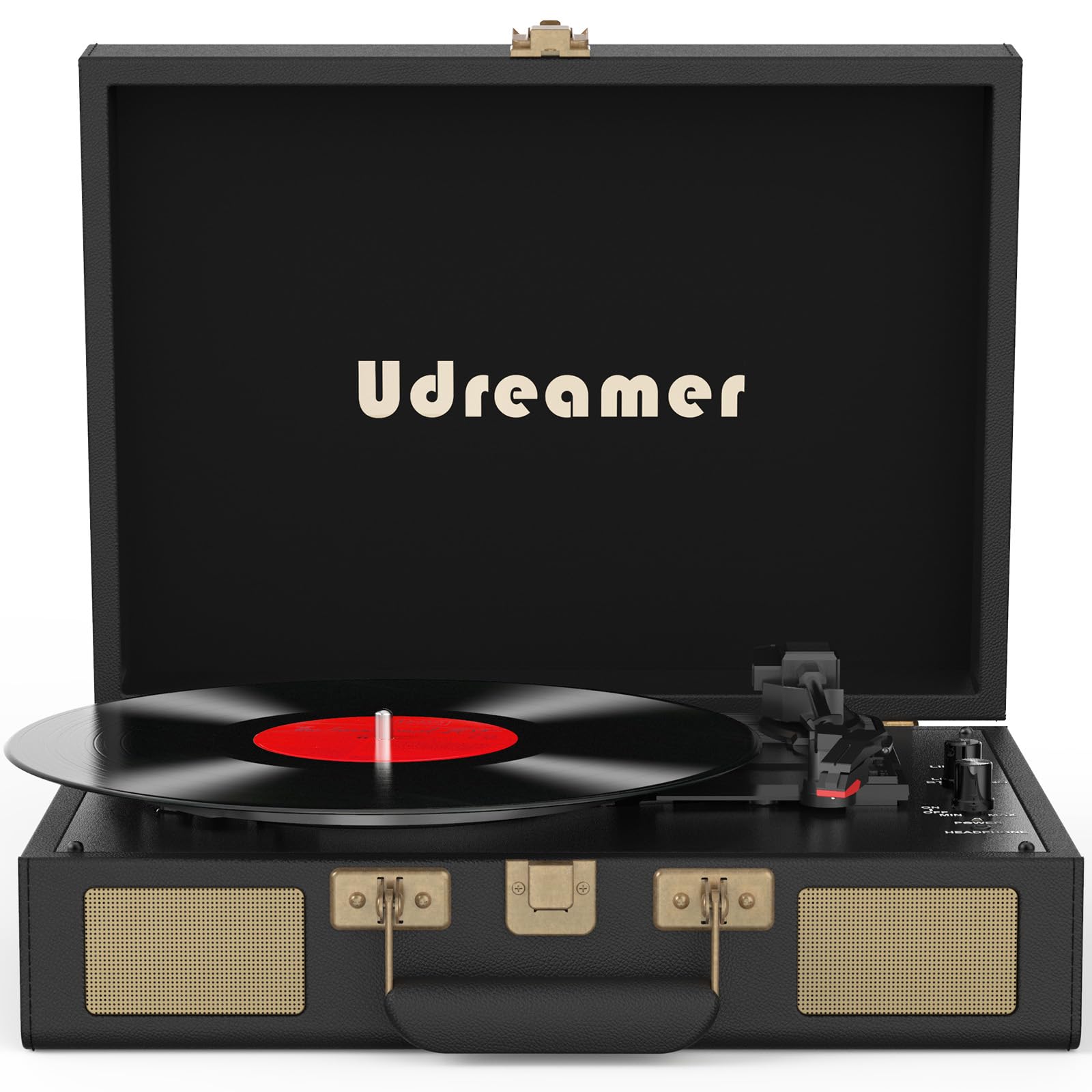 Photo 1 of Vinyl Record Player Suitcase with Built-in Speakers, Portable Turntable with RCA, Line in,Bluetooth and Headphone Jack for Records, Vintage LP Player in PU Leather Black