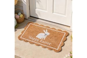 Easter Doormat 2026 Happy Easter White Bunny Coir Door Mat Outdoor Natural Rabbit Welcome Non-Slip Front Mat Decorative Rugs 