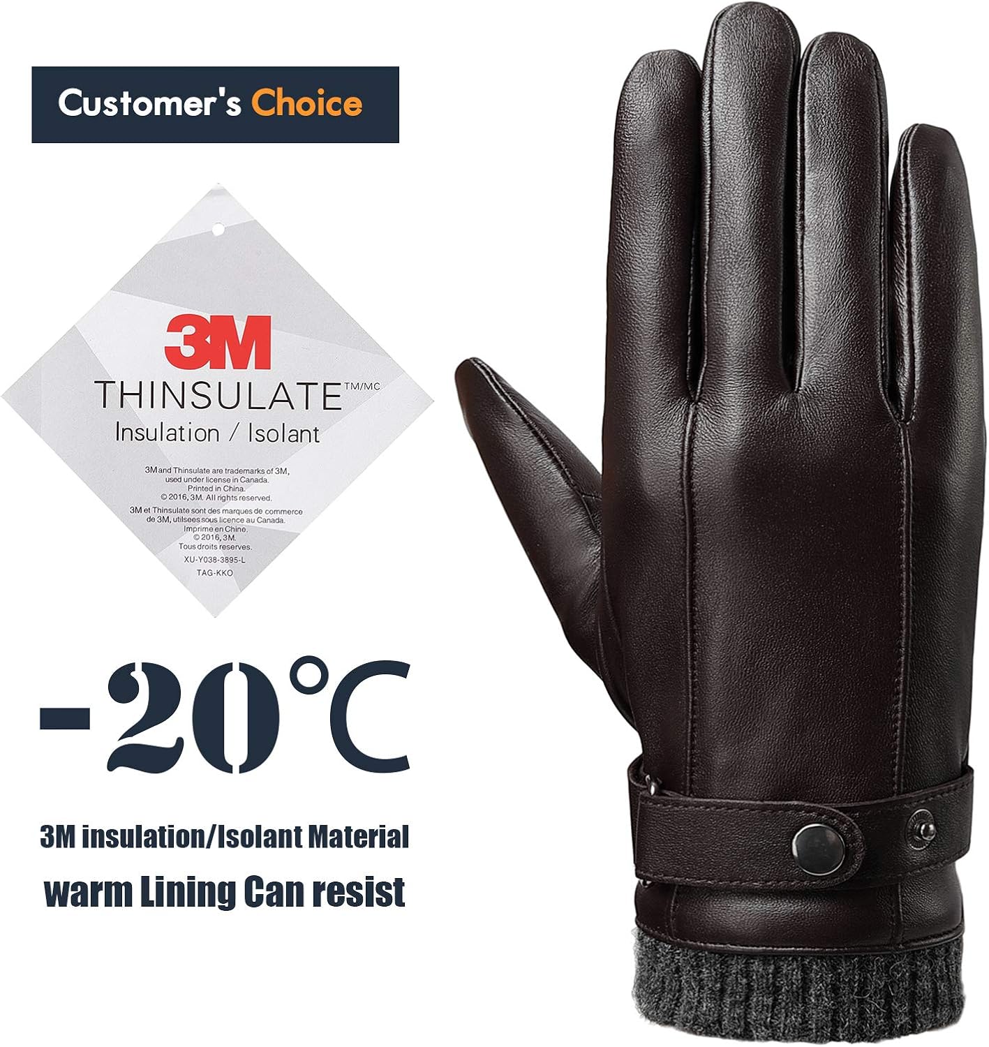 Leather Gloves for Men, with 3M Thinsulate Full-Hand Touchscreen Texting Driving Cold Weather Mittens at  Men’s Clothing store