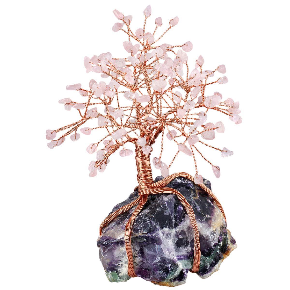 KYEYGWO Natural Crystal Tree Decorations for Home and Office, Lucky Money Tree Feng Shui Ornaments for Wealth Health, Rose Quartz