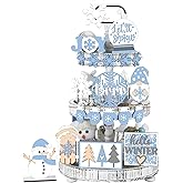 20 Pcs Winter Tray Decor Snowflake Snowman Gnome Wooden Signs Winter Wonderland Table Centerpieces Rustic Farmhouse Winter Tabletop Decorative Trays for Party Home Christmas Holiday