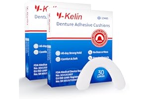 Y-Kelin Lower Denture Adhesive Cushions, Adhesive-Free Denture Pads for Sore Gums, 30 Pads*2 (60 Strips)