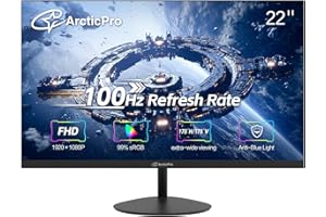 ArcticPro 22 inch 100Hz Monitor, Full HD (1920 x 1080p) Computer Monitor, 105% sRGB, 3000:1 Contrast, 3-Sided Frameless, Ultra Slim, VESA, LowBlue Mode, Tilt Adjust, HDMI *1, VGA*1