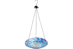 VCUTEKA Hanging Bird Baths Outdoor Glass Peacock Birdbath Birdfeeder for Garden Yard Decoration
