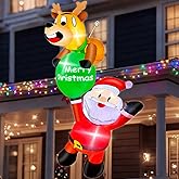 6 Ft Hanging Christmas Inflatables, Reindeer Pulling Gift with Climbing Santa Window Funny Blow Up Outdoor Christmas Decorations with Built-in LEDs Lights for Xmas Yard Lawn Home Roof Holiday Display