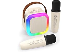 Koolcover Mini Karaoke Machine for Kids Adults, Portable Bluetooth Speaker with 2 Wireless Microphones,Toys Birthday Gifts for Girls Ages 4, 5, 6, 7, 8,9,10,11,12+ Family Home Party (Beige)