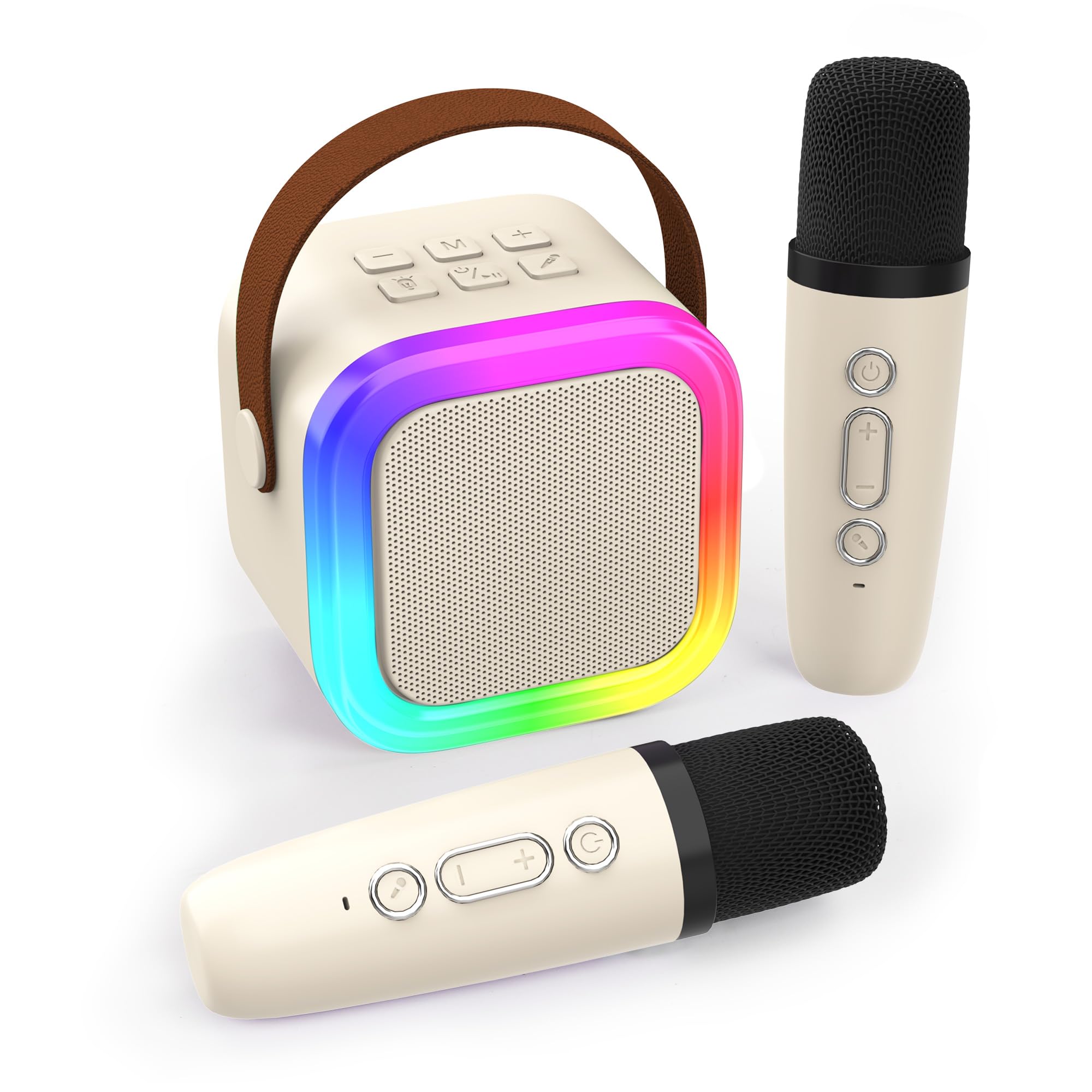 Koolcover Mini Karaoke Machine for Kids Adults, Portable Bluetooth Speaker with 2 Wireless Microphones,Toys Birthday Gifts for Girls Ages 4, 5, 6, 7, 8,9,10,11,12+ Family Home Party (Beige)