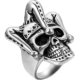 Flongo Men's Punk Stainless Steel Silver Black Gothic Joker Clown Band Ring Biker Rings, Size 11