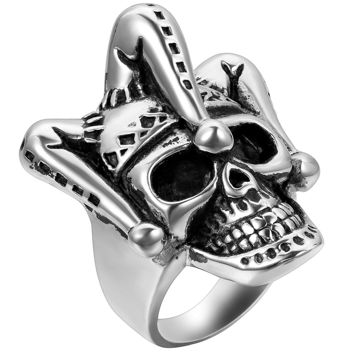 Flongo Anillo gótico punk rock biker de acero inoxidable cráneo de payaso