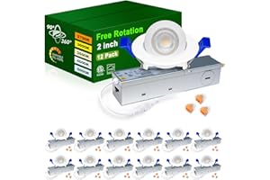 zouzai 2 Inch Adjustable Mini LED Gimbal Light, 5CCT Selectable, 360° Rotation & 90° Tilt for Precise Lighting, Accent or Ambient Illumination in Kitchen, Living Room, Cabinet (White, 12 Pack)