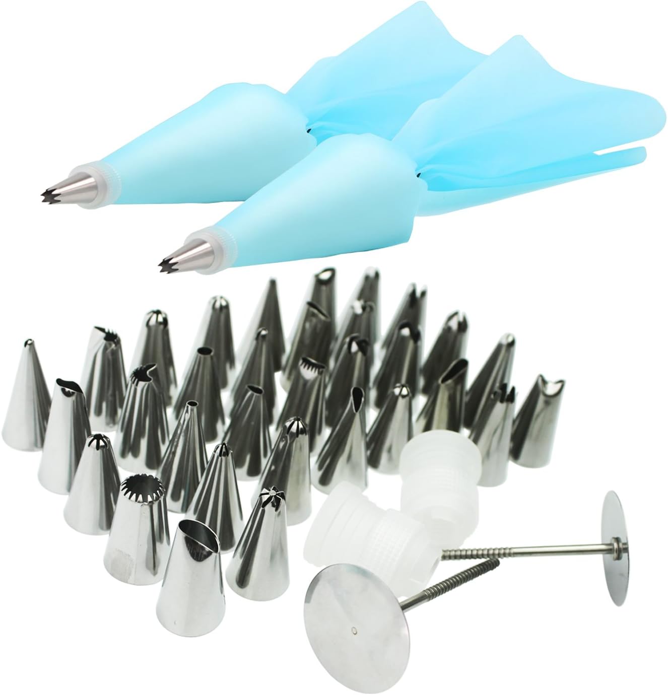 Bioeilife Pastry Tubes and Tips Set Piping Nozzles with Reusable Plastic Couplers, Silicone Pastry Bag and Flower Nail (32Pcs)
