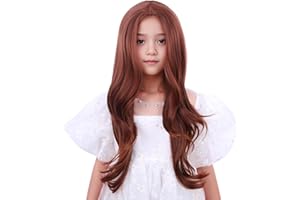 Edivd Kids Ginger Orange Wig Long Dark Orange Wavy Curly Wig for Child Girls Long Ginger Middle Part Wigs Heat Resistant Synthetic Wigs with Cap