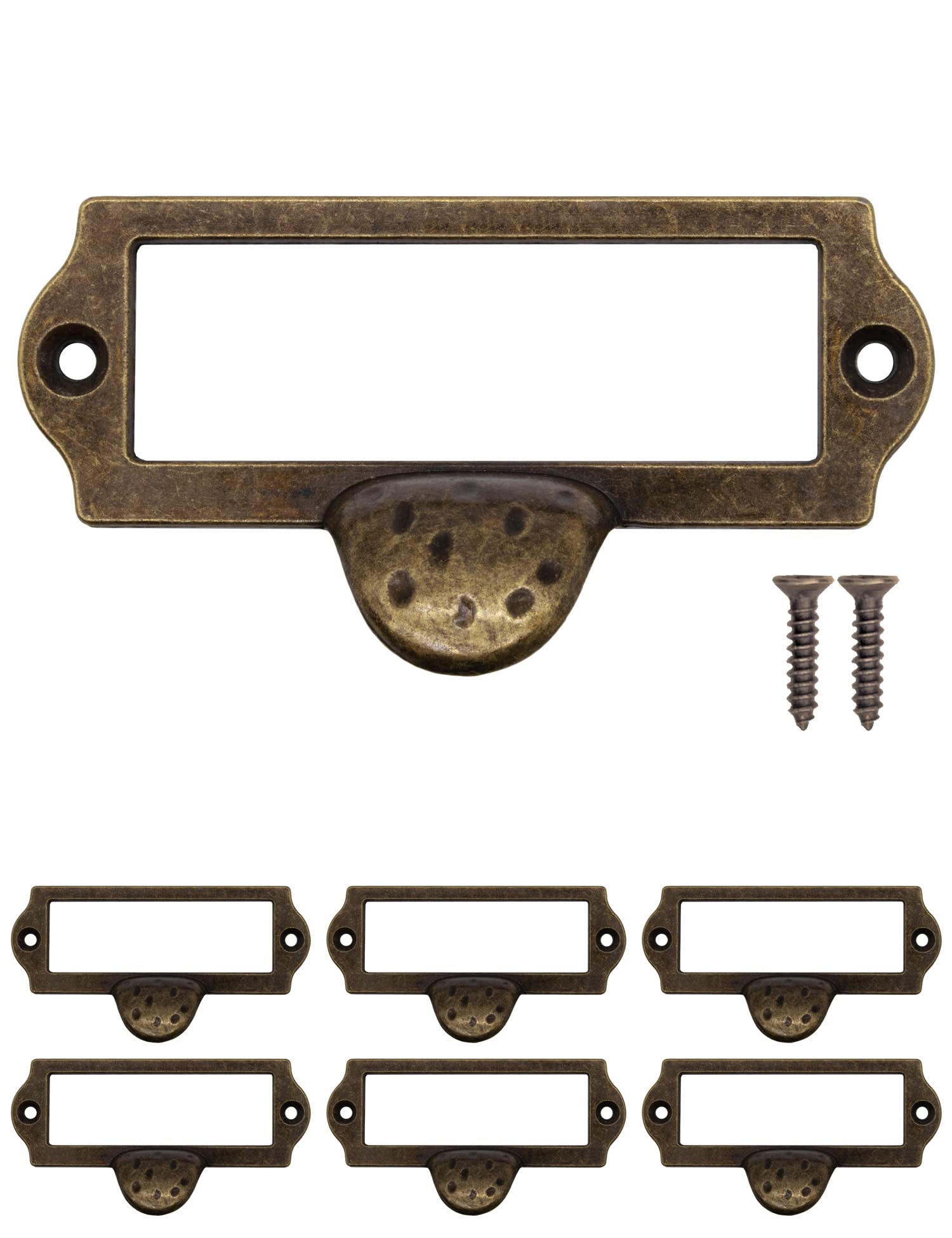 Fuxxer® 6 x Label Window Handles, Apothecary Cabinets, 87 x 44 mm, Antique Bronze Design, Set of 6