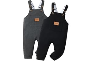Infant Toddler Baby Boy Overalls Clothes Solid Color Pocket Suspender Jumpsuit Romper Outfit 2 Pack