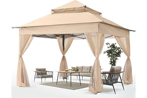 ABCCANOPY Pop Up Gazebo 11x11 - Outdoor Canopy Tent with Mosquito Netting for Patio Garden Backyard (Khaki)