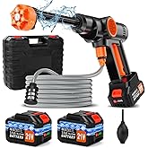 Battery Pressure Washer, Electric Power Washer Cordless, Portable Car Pressure Washer Handheld with 6-in-1 Nozzle,17FT Drain Hose,Power Cleaner for Patio Floor Fence Deck Indoor