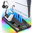 Rysker PS5/Slim/Pro Stand, PS5 Cooling Station Built-in 3-Level Cooling Fan & Fast Charger for Disc & Digital, PS 5 Accessories with Safety Screw and Headset Holder