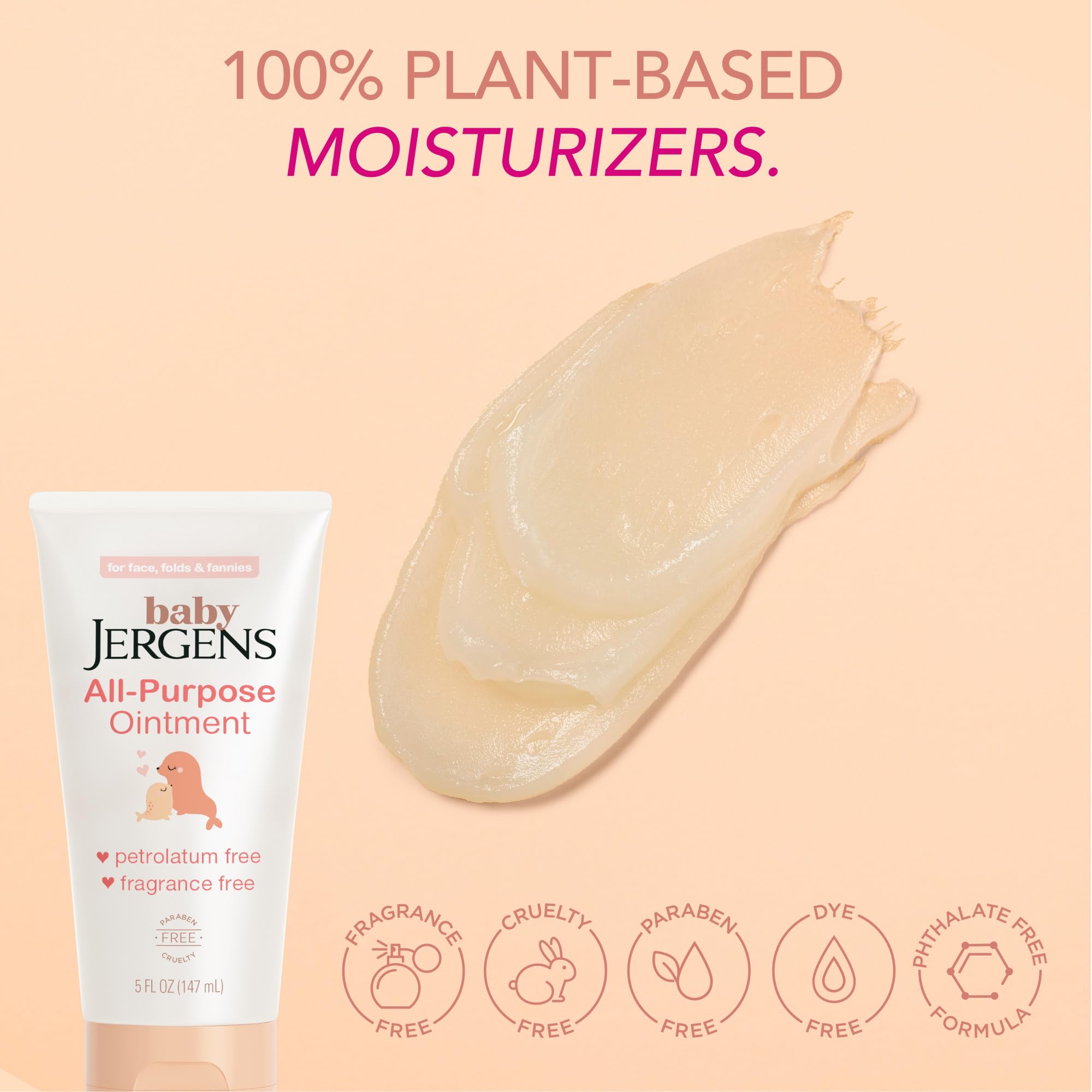 Jergens Baby All-Purpose Baby Ointment, Plant-Based Moisturizers, Petrolatum Free & Pediatrician-Tested, 5 Oz