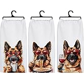 Koesus German Shepherd Wine Coffee Spaghetti Kitchen Towels, Gifts for German Shepherd Dog Lovers Decorative Hand Towels, Wine and Coffee Lover Gifts Dish Tea Towel for Kitchen, 16x24 Inch Set of 3