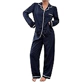 GORGLITTER Women's Plaid Pajamas 2 Piece Gingham Long Sleeve Button Up Shirts & Pants Loungewear