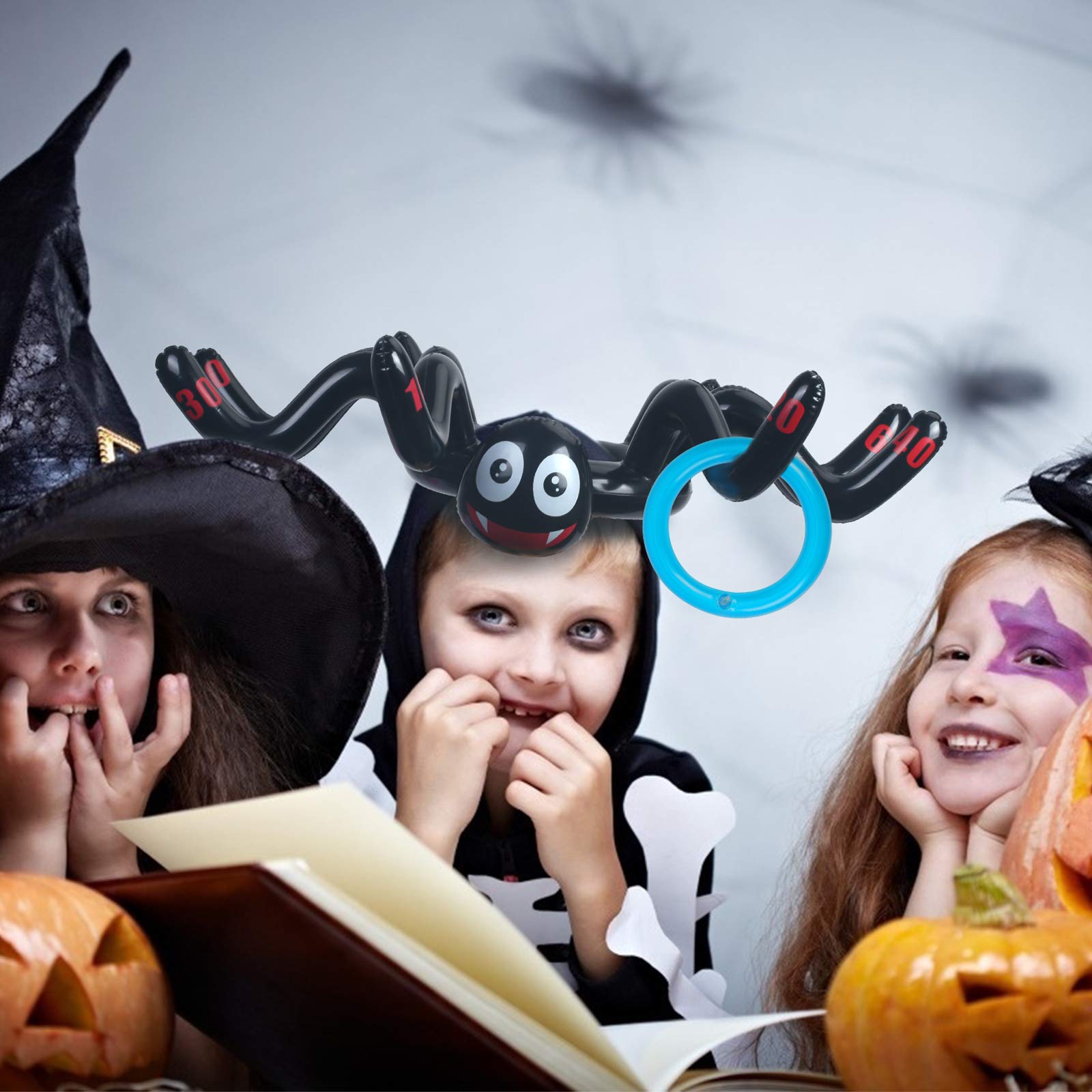 KATOOM 2Set Ringwurfspiel Halloween Spinne Aufblasbare Wurfspiel Eltern Kinder Outdoor Indoor Spiele Halloweenspielzeug mit 12 Ringe und 1 Luftpumpe für Halloweensparty Geburtstag