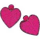 Boderier Beaded Earrings Statement Seed Bead Heart Dangle Earrings Lightweight Valentines Day Love Earrings Gift for Her
