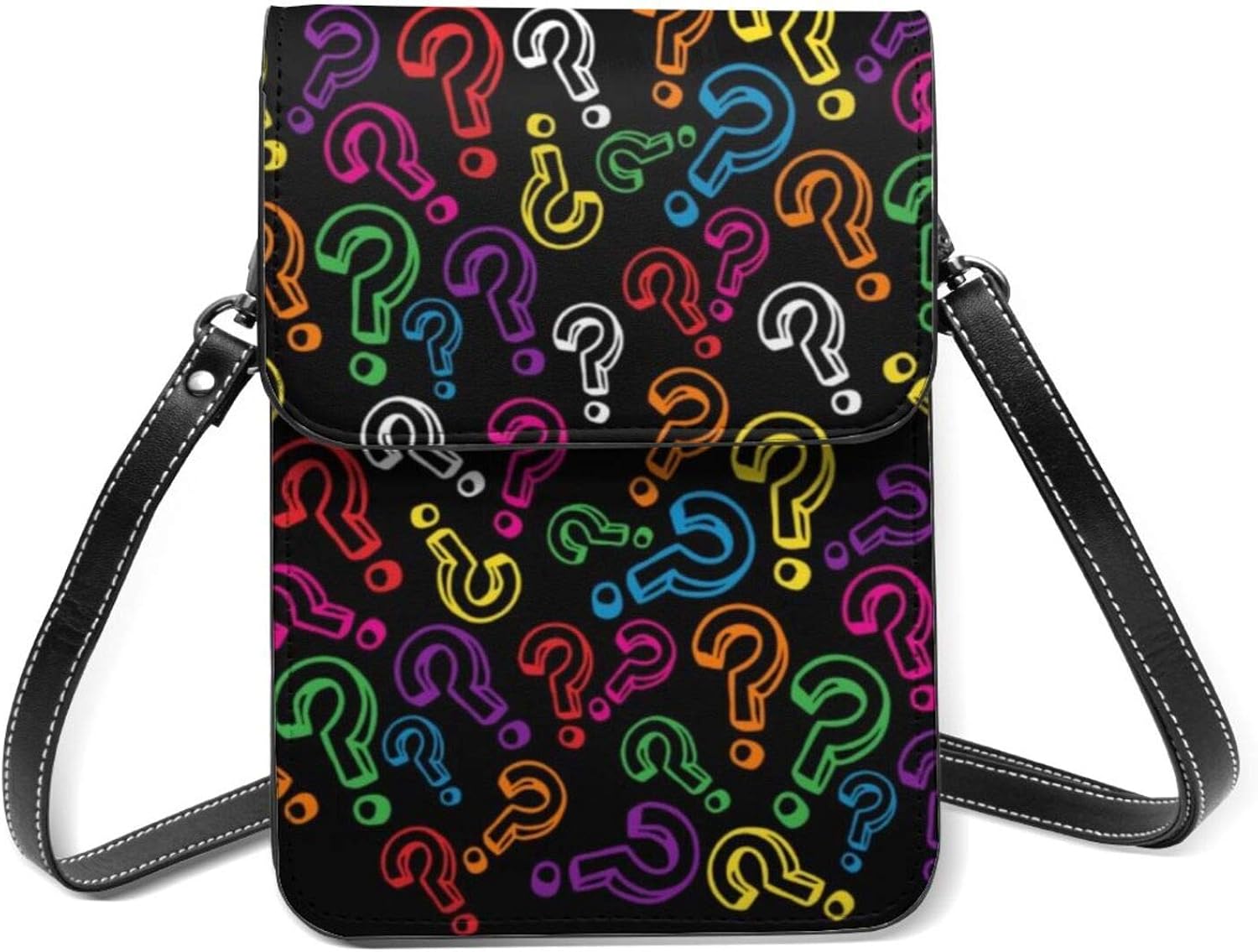 Leather Shoulder Bag, Question Marks Cell Phone Purse Mini Crossbody Bag Passport Purses With