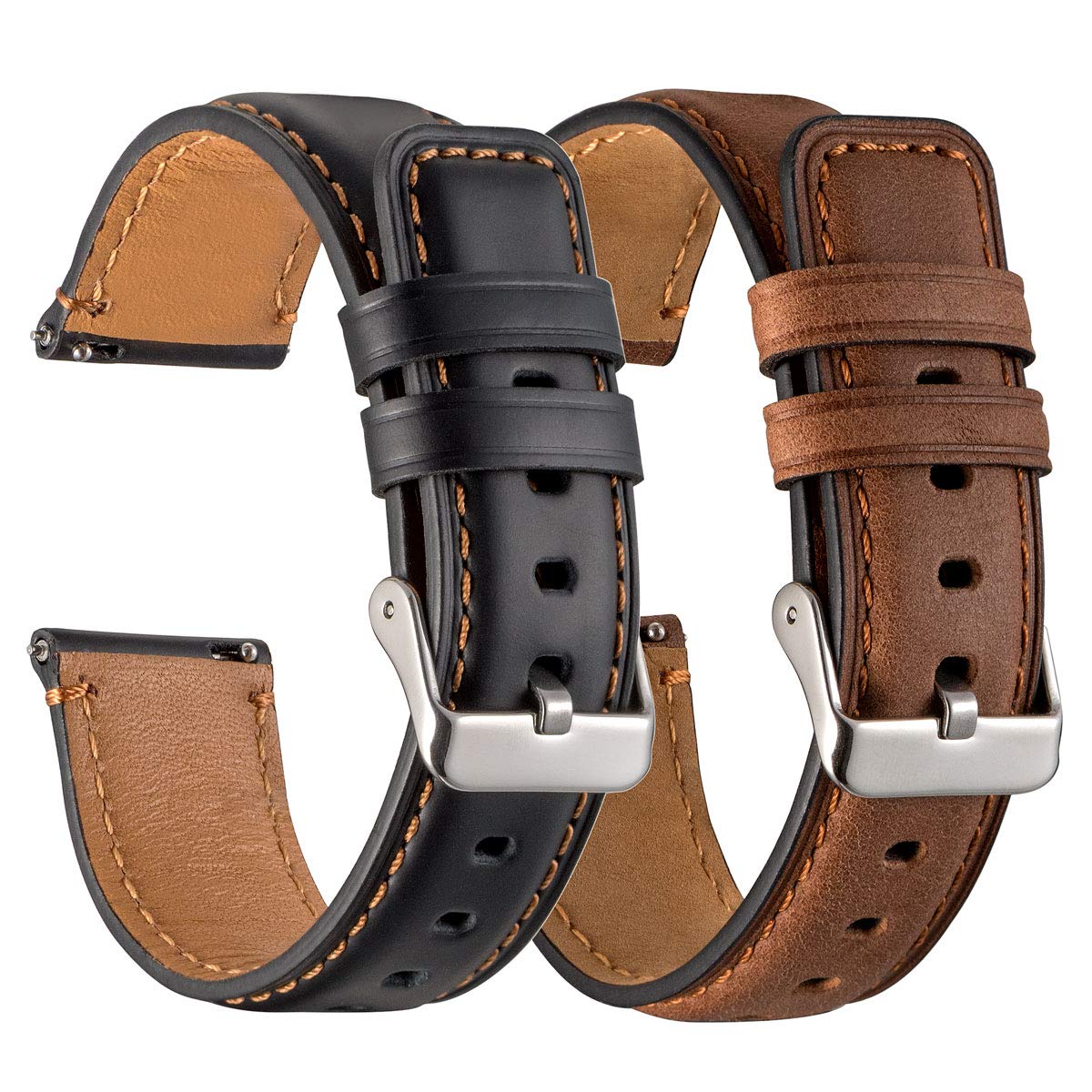 Photo 1 of Galaxy Watch 3 45mm Bands 2 Pack, Compatible with Samsung Band, Width 22mm Leather, for Men Women Quick Release Smart Straps Unisex Size(Black+Brown)