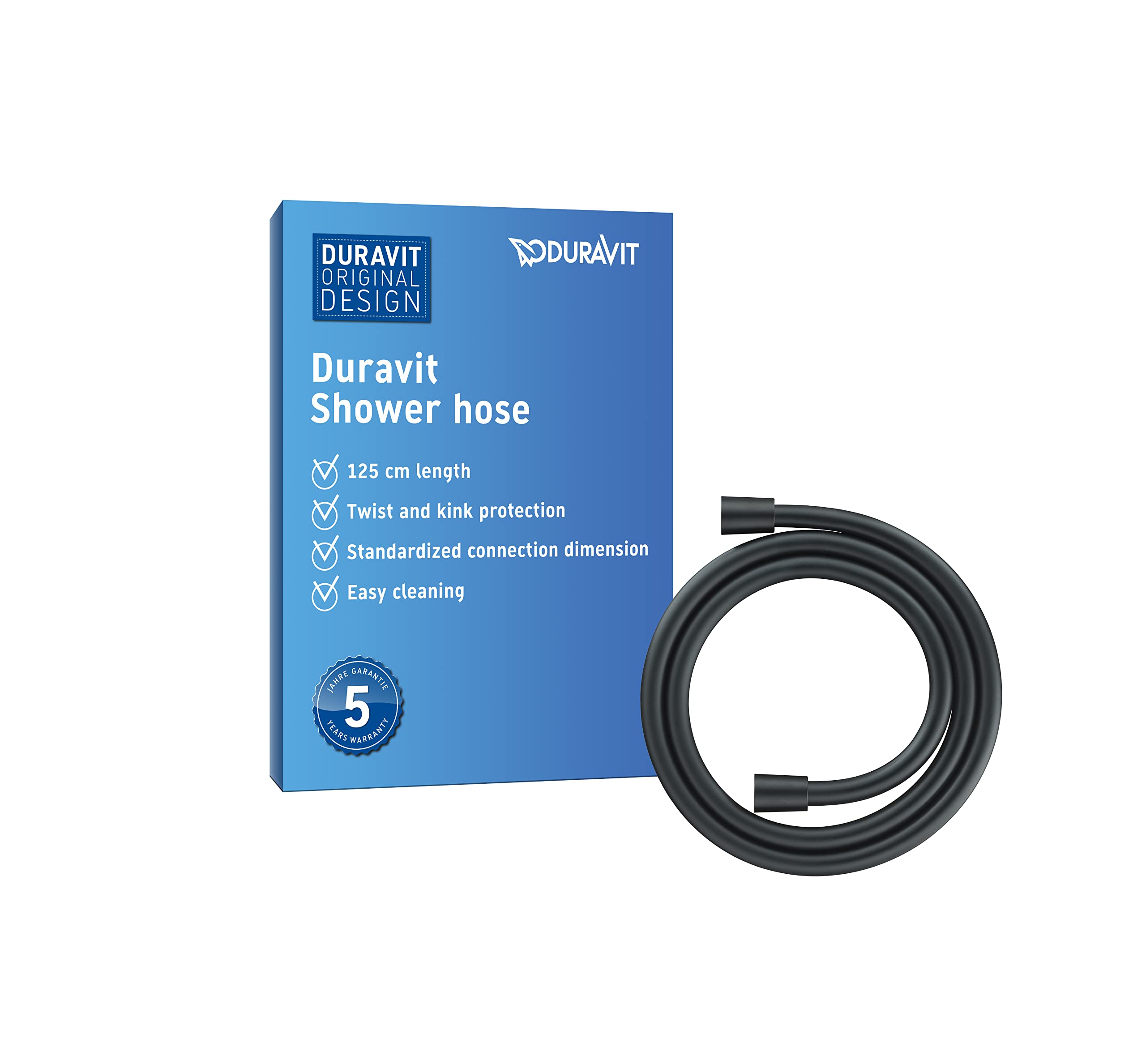 Duravit Universal Shower Hose, Shower Hose 1,25 m with Anti-Twist Protection, Kink Protection, Black Matt