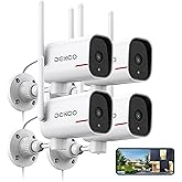 DEKCO 4 Pack Wired Home Camera Outdoor with 2K Color Night Vision, Pan Rotating 180° Security Cameras Support 24/7 Recording, 2.4GHz WiFi, AI Human Auto Tracking, Work with Alexa/Google Assistant