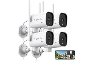 DEKCO 4 Pack Wired Home Camera Outdoor with 2K Color Night Vision, Pan Rotating 180° Security Cameras Support 24/7 Recording, 2.4&5G WiFi, AI Human Auto Tracking, Work with Alexa/Google Assistant