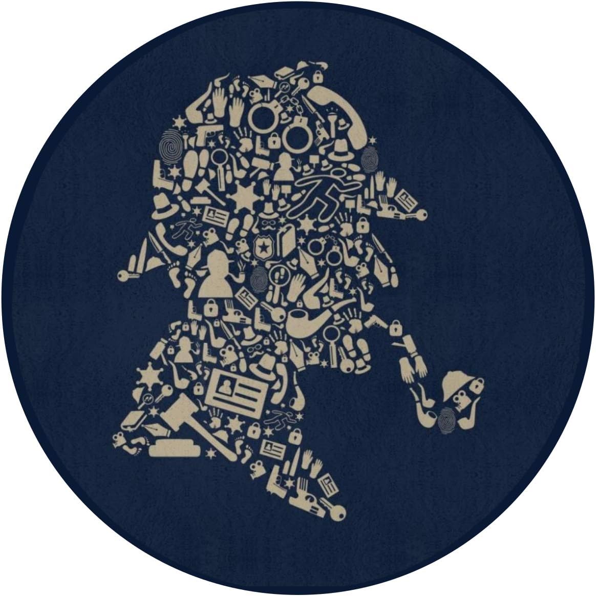 Sherlock Holmes Collage Indoor Outdoor Rug Round 60"" x60 Front Door Mat Waterproof, Non Slip Washable Quickly Absorb Moisture and Resist Dirt Rugs for Entryway