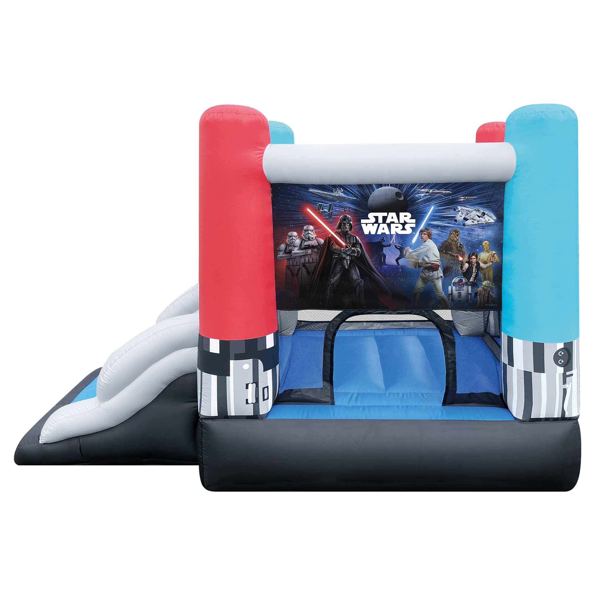 Funormous Star Wars Bounce House with Slide, Indoor Outdoor Darth Vader Inflatable Luke Skywalker Lightsaber Fun Bouncy Castle for Kids Ages 3-8 Years Old Image