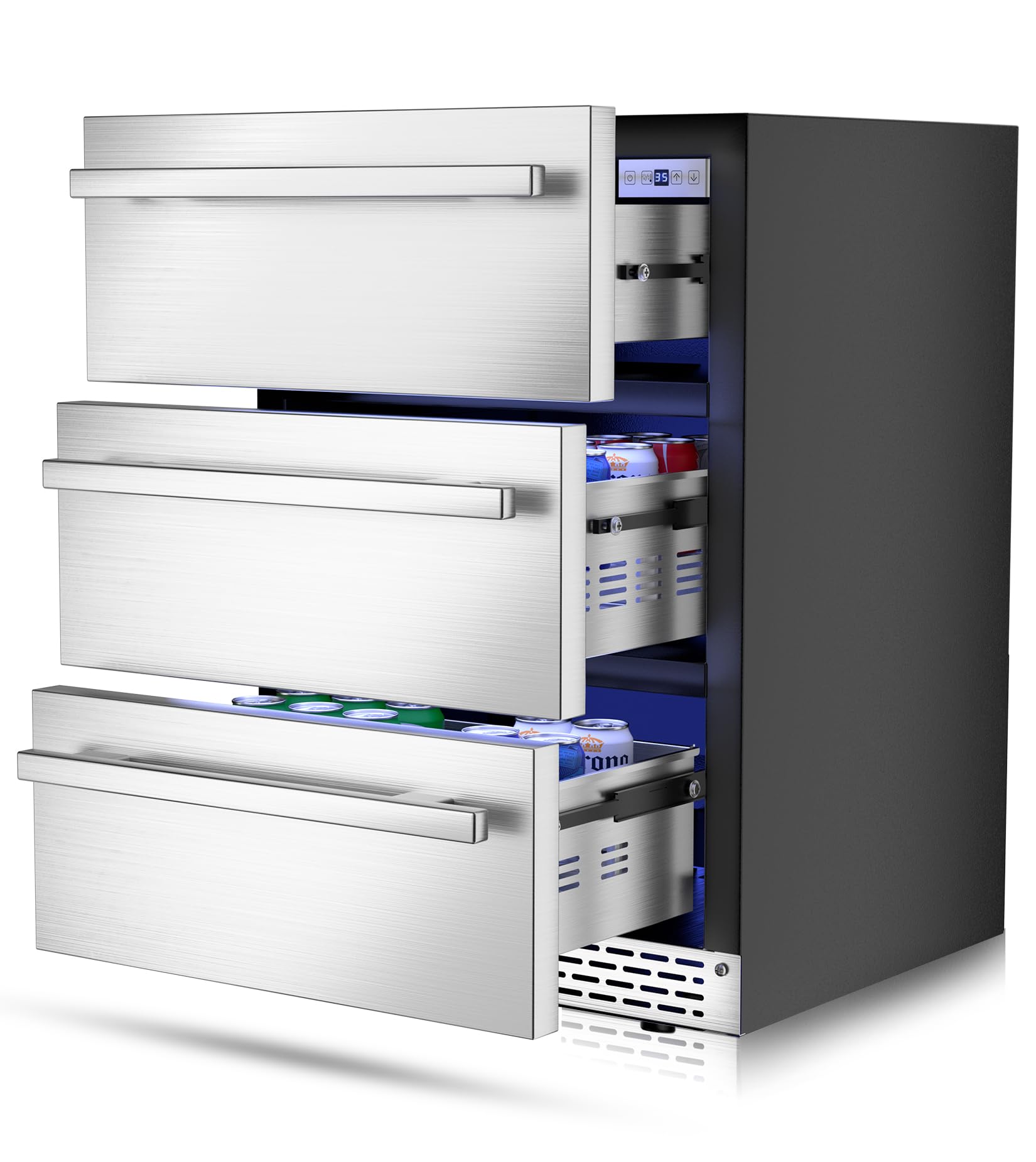 Photo 1 of ***FINAL SALE/NO RETURN, SOLD AS PARTS ONLY*** RLPI 3 Drawer Outdoor Beverage Refrigerator Undercounter, Hold 180 Cans 24 inch Weather Proof Stainless Steel Beverage Fridge, Built-in & Freestanding Beverage Cooler Fridge for Soda, Beer, Fruit
