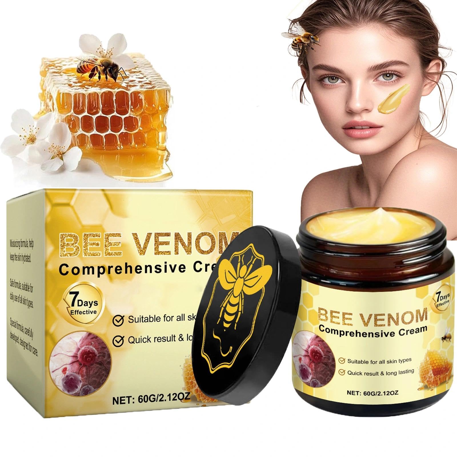 Bee Venom Comprehensive Multi-Action Cream & Repair Formula, Visibly Reduces Blemishes & Smooths Skin Texture, Universal Facial Cream for All Skin Types (60 g)