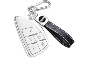 Montague Key Fob Cover for Chevy, Soft TPU Key Case for Silverado Tahoe Equinox Traverse Suburban GMC Yukon Denali Terrain, for Buick Envision Remote Smart Key Holder（5 Buttons White）