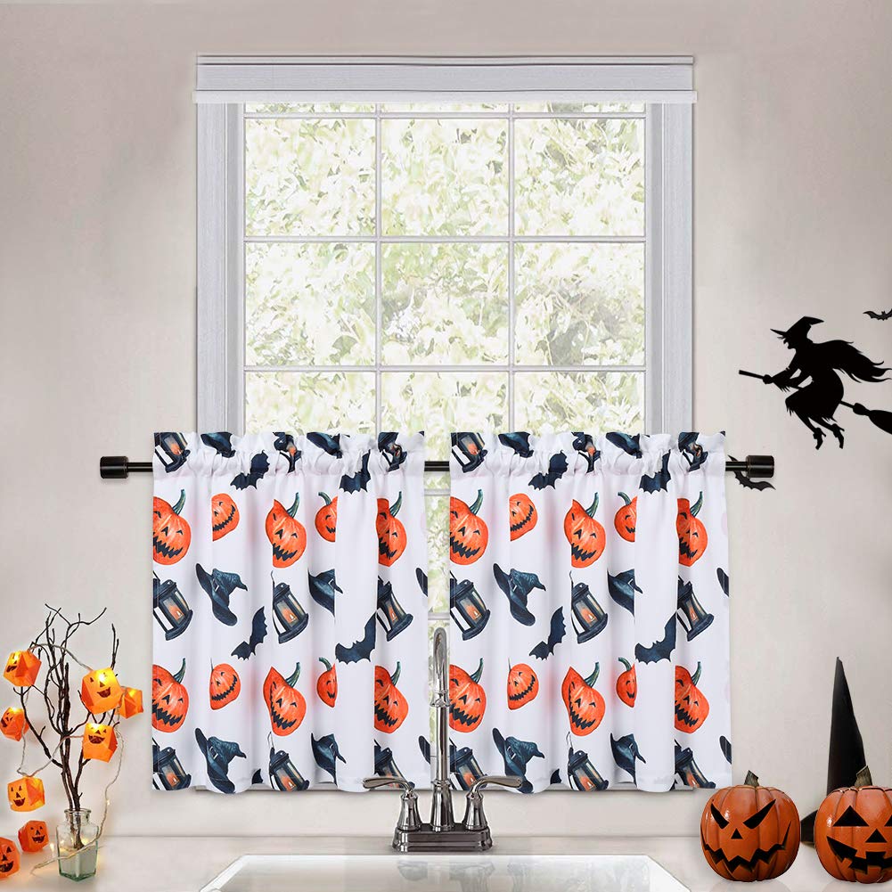 Valences Caromio Cafe Curtains 24 Inches Length Pumpkins Bats