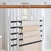 Cycleacc Pants Hangers Space Saving, 2 Pack Anti-Slip Space Saving Hangers, 5 Layer Swing Arm Pants Hanger Stainless Steel with Non-Slip Padding, Closet Organizers & Storage for Pants Trousers Jeans