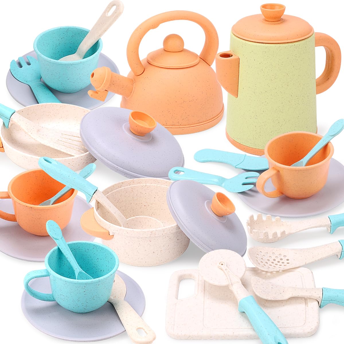Photo 1 of Qizebaby Play Kitchen Accessories, Pretend Play Kids Kitchen Playset Toys with Cookware Pots and Pans, Cooking Utensils, Afternoon Tea Toy Play Sets, Toys Gift for 3 4 5 Years Old Toddlers Girls Boys